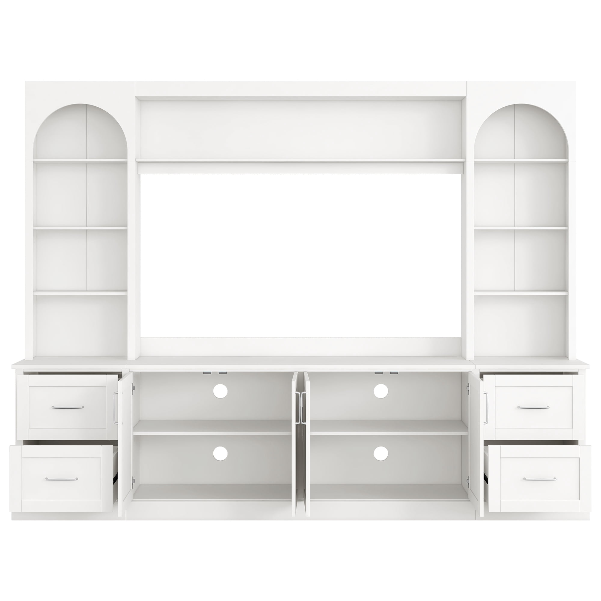 Aukfa 102" W Wall Unit Modern TV Stand for TVs up to 70" - Large Media Entertainment Center with Bridge for Living Room,White