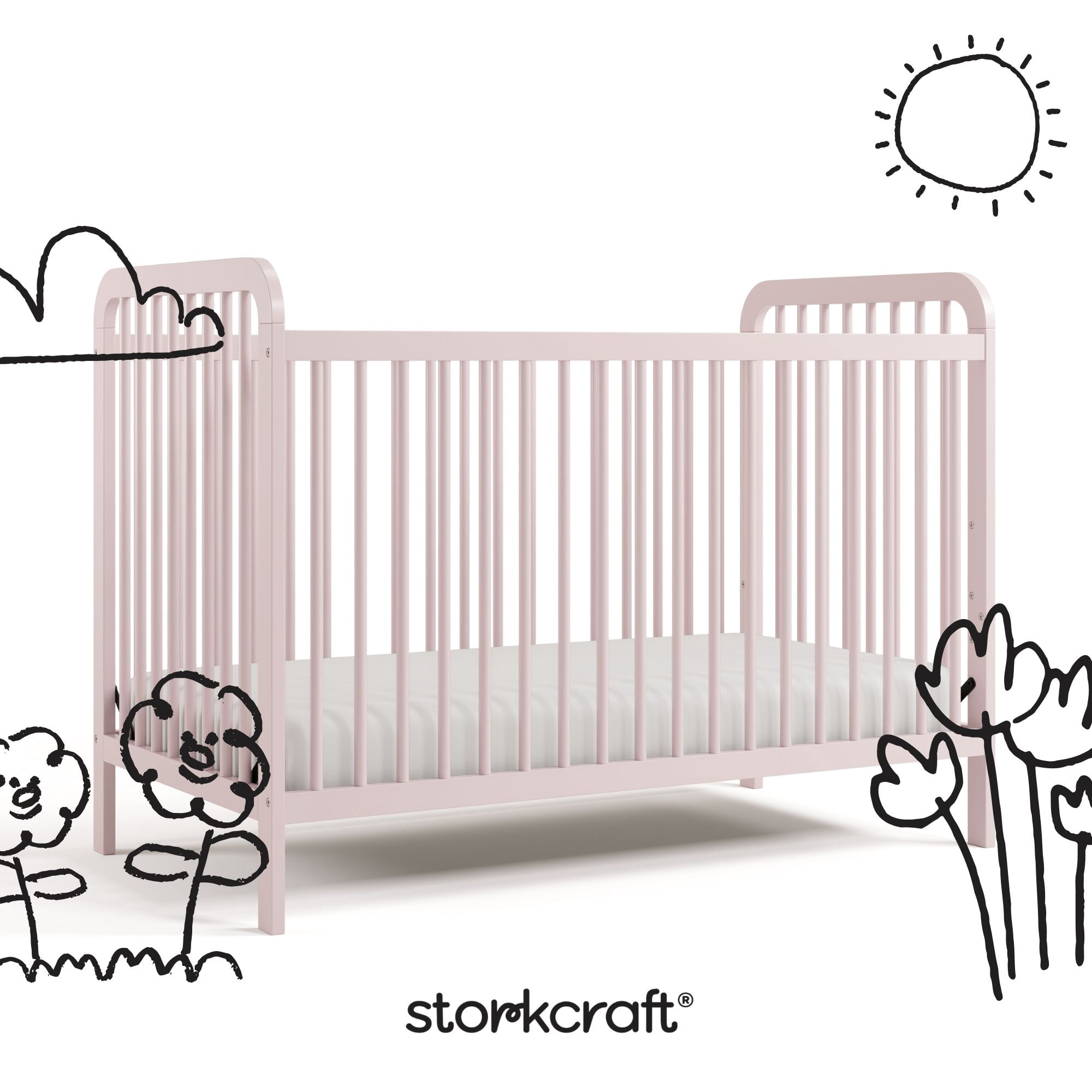 Storkcraft Pasadena 3-in-1 Convertible Baby Crib – GREENGUARD Gold Certified, 100% Solid Wood, Fits Standard Crib Mattress, Converts to Toddler Bed and Daybed, 4 Mattress Heights  , Blush