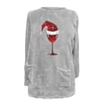 thumbnail image 4 of Pisexur Fuzzy Chandails de Noël pour Femmes Doublés en Molleton à Manches Longues à Col Rond Chandail d'Hiver Chaud Imprimé Verres de Vin Rouge Chandail de Noël à Enfiler Hauts avec Poches, 4 of 4