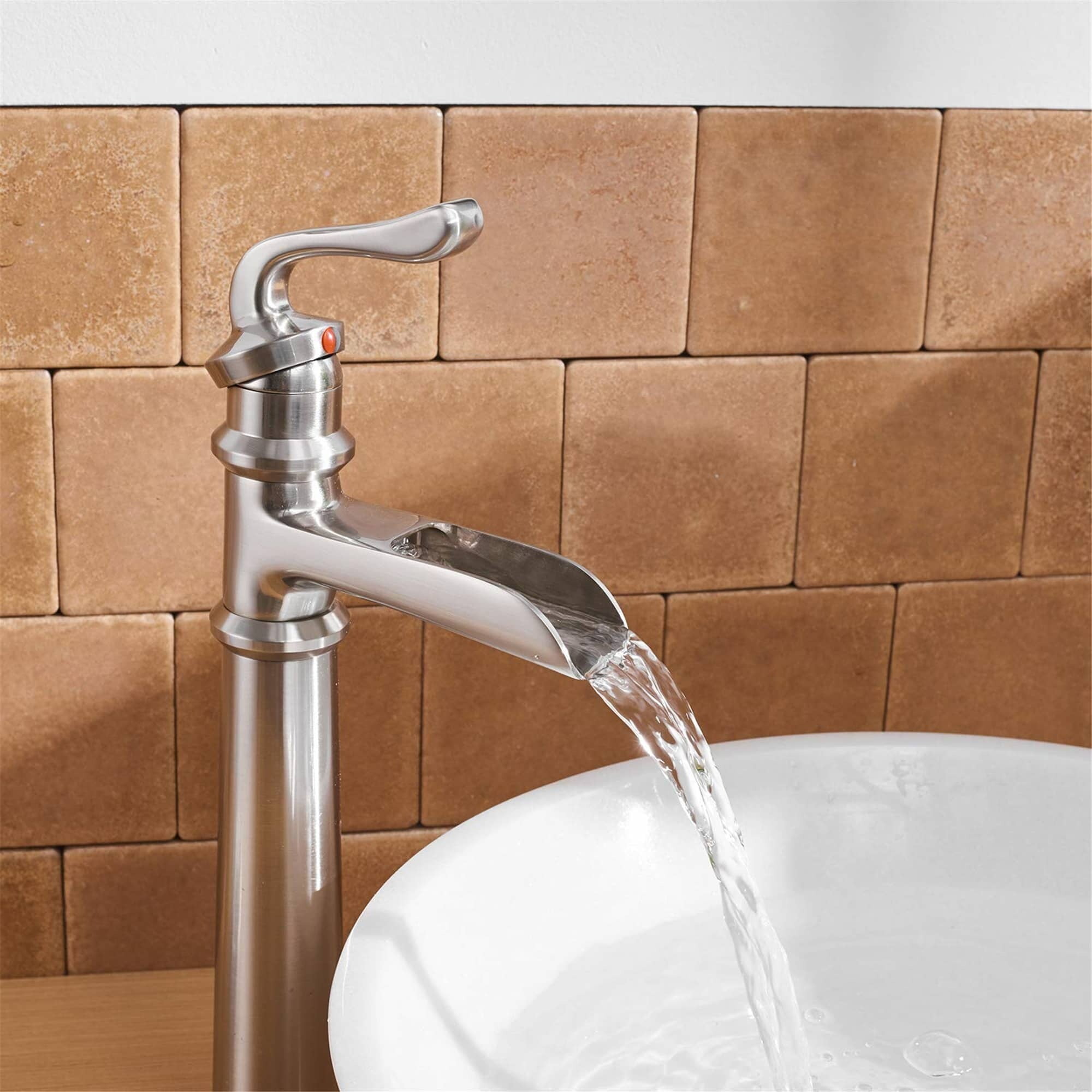 AWZTOO Waterfall Bathroom Vessel Faucet Single Hole Modern Single Handle Bathroom Vessel Sink