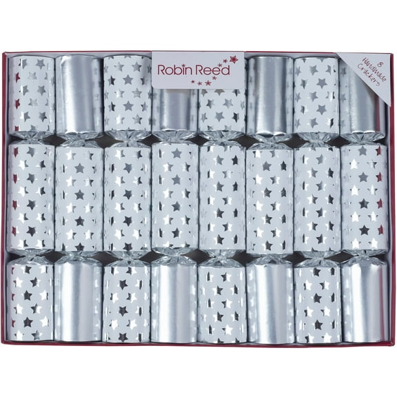 8 X 10" Handmade Magical Christmas Crackers by Robin Reed with POP - Bright silver and white stars with magic tricks inside - 52412