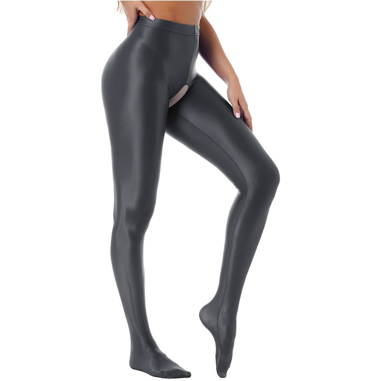 iiniim Women's Oil Glossy Footed Leggings Nylon Spandex Tights Opaque High  Waist Pantyhose Pants 