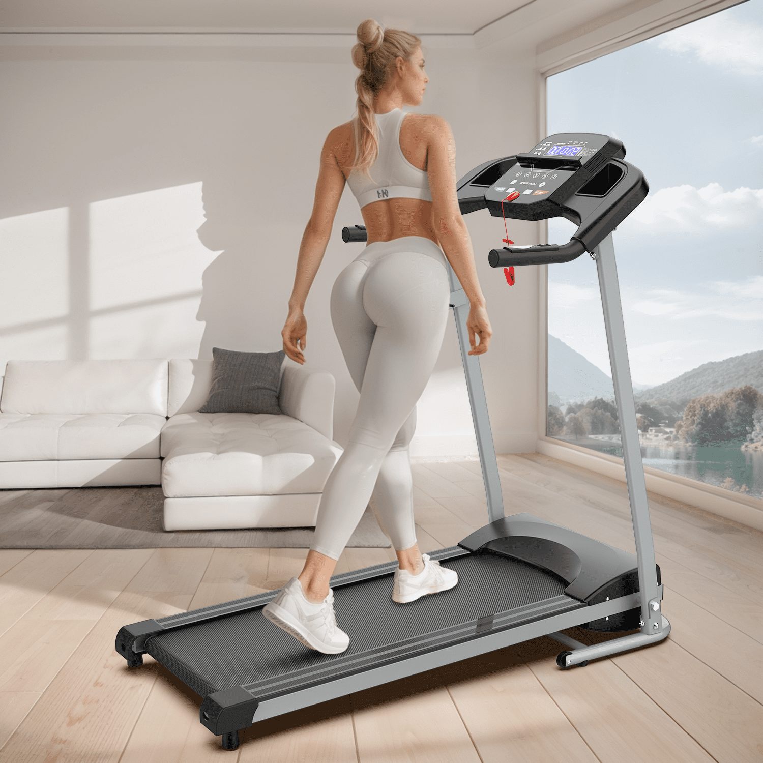 OBENSKY Foldable Electric Treadmill for Home, 2.5HP Quiet Portable Folding Small Treadmill, 7.5 MPH, LED Display, Heart Rate Senso