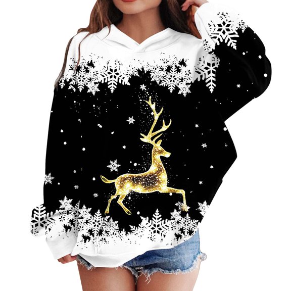 WhouRiu Toddler Girls Christmas Sweatshirt Reindeer Print Sweatshirt Holiday Party Cozy Loose Sweatshirts Black,Sized 3-4