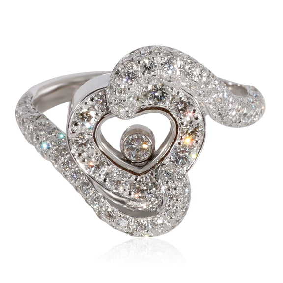 Pre-Owned 18K White Gold Chopard Happy Diamonds Heart Ring With 3 Sided Pave Band, .86 Ctw.