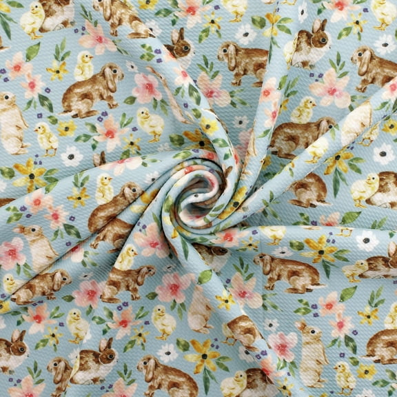 Floral Easter Bunny and Chicks Bullet Fabric 6" Strip