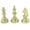 Gold Solid Chess S/3 4"W, 9"H, variant on 9", 9", 8"H Gray Aluminum Metal King, Knight, Bishop Chess Sculpture, by DecMode (3 Count)