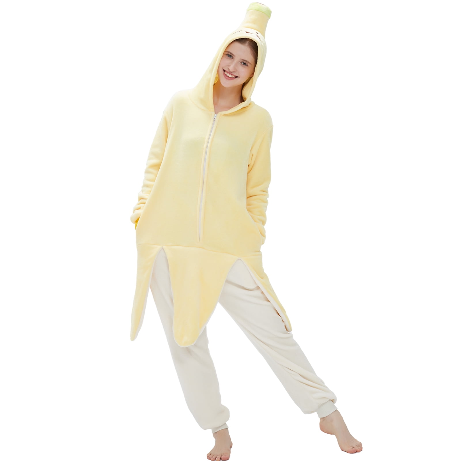 SWEETXIN Adult's Banana One-Piece Holiday Family Pajamas Halloween Costume Suit for Women and Men Jumpsuit SizeL