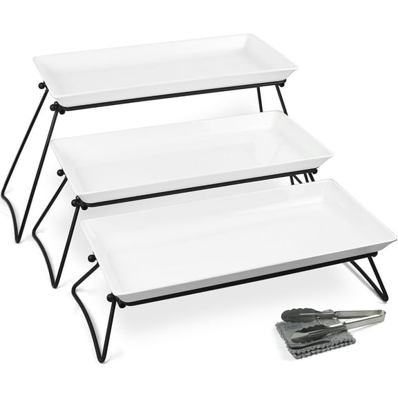 Extra Large 3 Tier Serving Tray Set, 24x22x9.7 inch Cupcake Fruit Cookie Dessert Table Display Stands Melamine Tiered Platters Food Trays for Party Buffet Entertaining, White