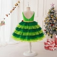 thumbnail image 6 of SuTry Girls Christmas Color Blocked Sleeveless V Neck Mesh Cake Dress Dress Holiday Party Performance for Kids 4-9 Years(Green,6 Years), 6 of 9