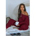 thumbnail image 3 of PRETTYGARDEN Women's 2 Piece Ribbed Tracksuit Outfits Off Shoulder Long Sleeve Pullover Lounge Pants with Pockets, 3 of 8