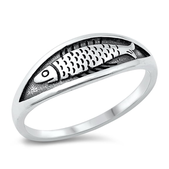 Oxidized Fish Ring .925 Sterling Silver Band Jewelry Female Male Unisex Size 9