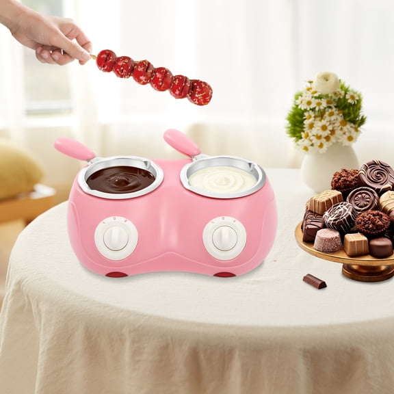 Dual Pot Chocolate Melting Machine with Accessories – Adjustable Temp Chocolate Melter for Desserts, Candy, Fondue & Baking – Compact Pink Tabletop Chocolate Maker with Molds, Forks