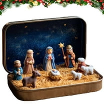 Christmas Nativity Scene Gift Tin 2025, Handcrafted Holy Family Figurine Set with Stable Manger, Religious Holiday Decor for Home Church Table Display Red