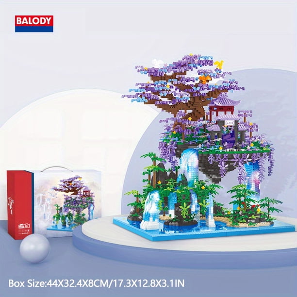 BALODY 4574pcs Architecture Series Cherry Blossom Chinese Ancient Style Building Guanghan Fairy Pavilion Tiny Bricks Assembling Building Blocks Girl Toys Adult Assembly Toys Gift Ornament Model