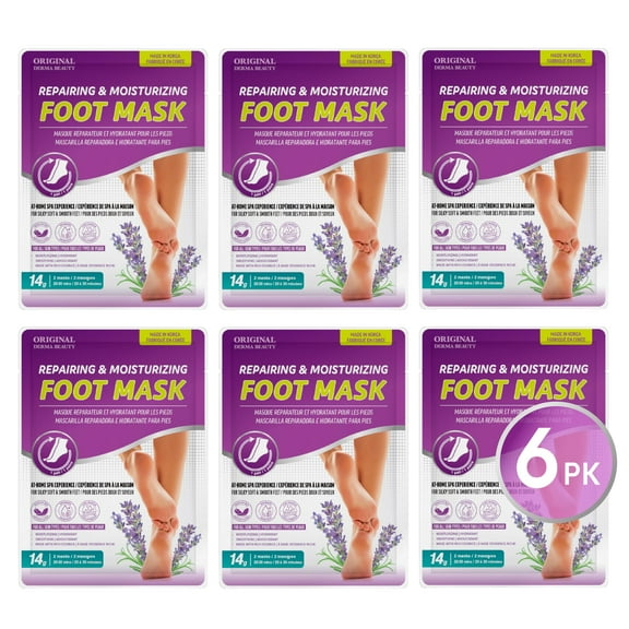 Original Derma Beauty 6PK Dry, Cracked Skin Foot Mask Moisturizing Socks - Lavender