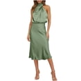 thumbnail image 2 of Woman Dresses Ladies' Solid Color High-end Satin Sleeveless Elegant Temperament Light Evening Dress Mint Green M, 2 of 9