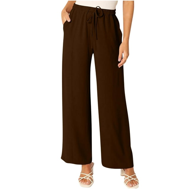 Timegard Womens Wide Leg Pants Elastic High Waist Lightweight Casual Loose Flowy Trousers with Pockets