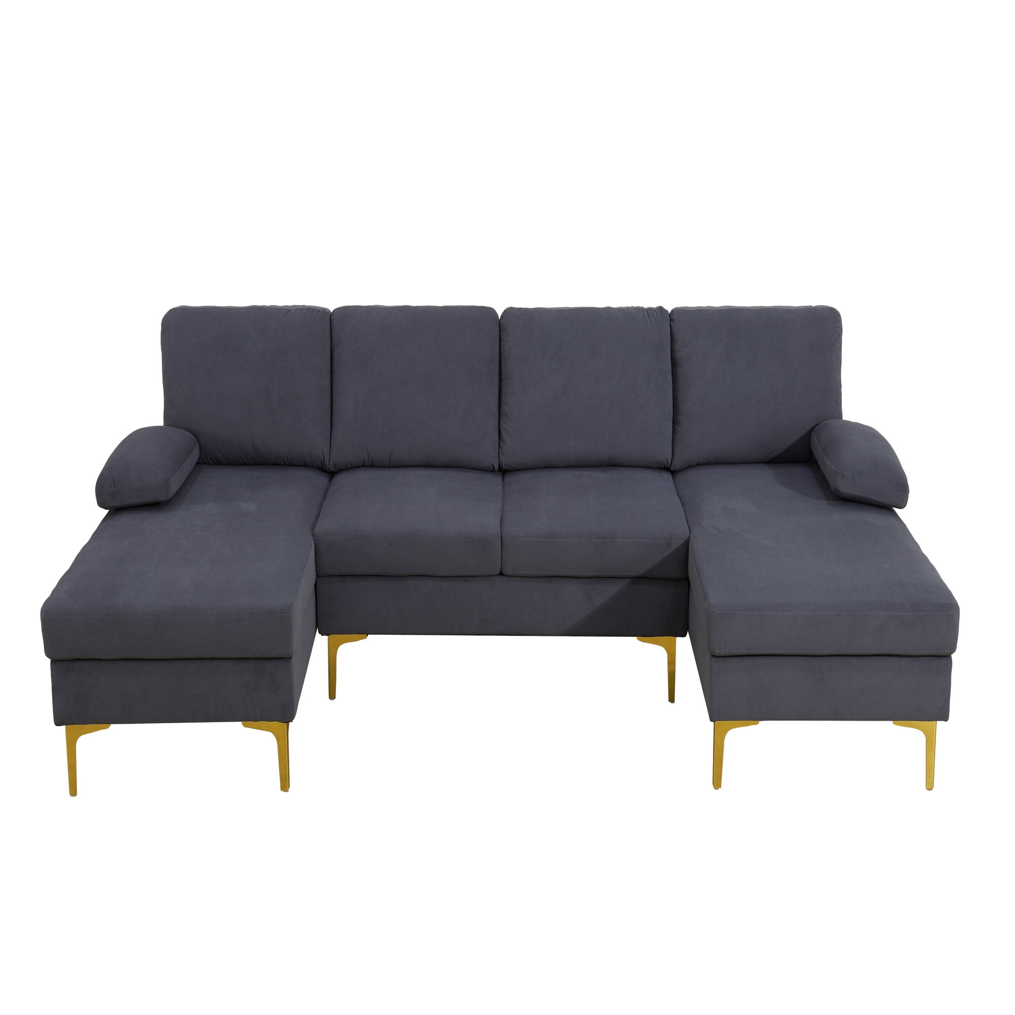 Howcool 99.5" U-Shaped Sectional Sofa with Double Chaise,4-Seater Couch with Gold Legs for Living Room,Black Gery