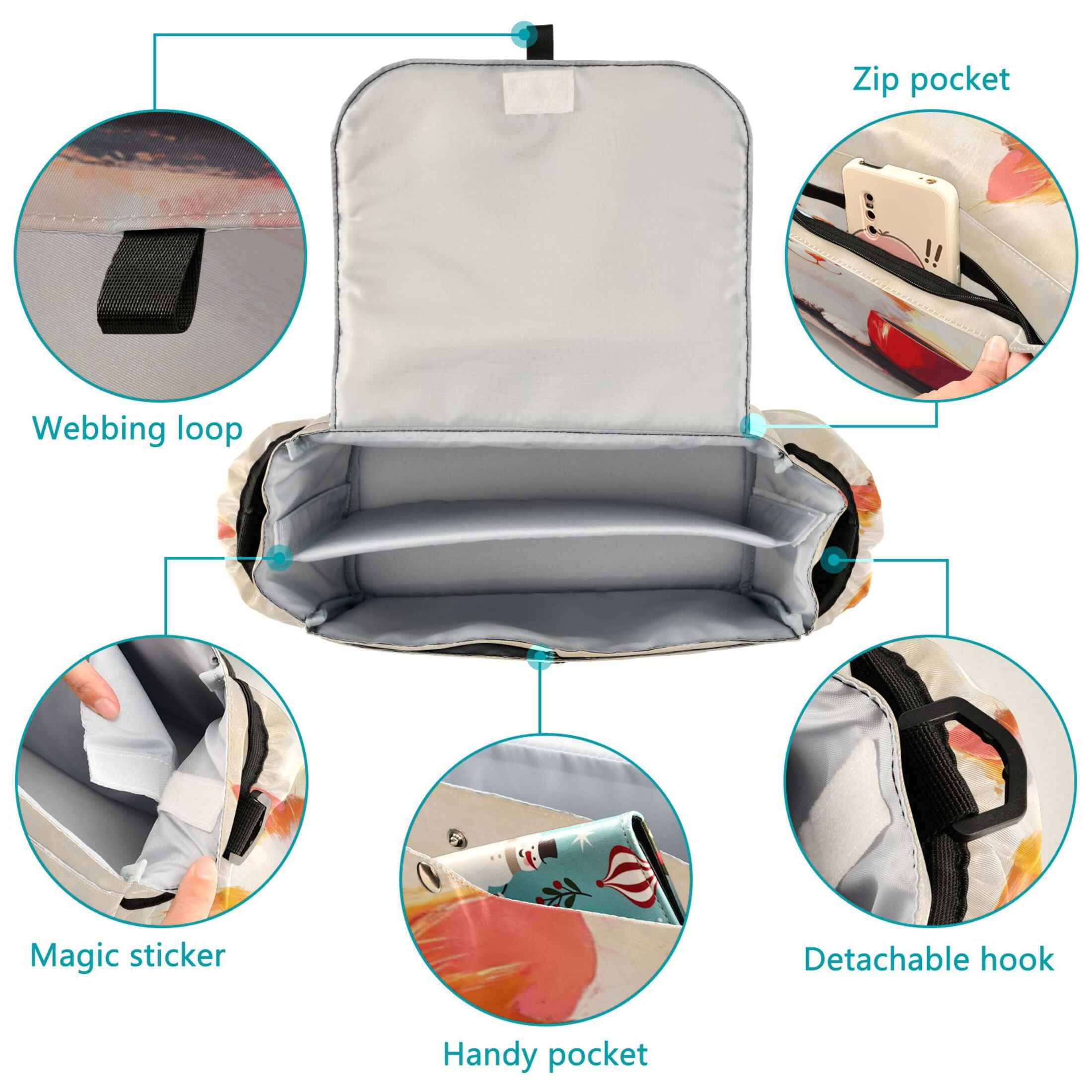 DIXRUYEE Stroller Organizer Joyful Kitty with A Mug Printed