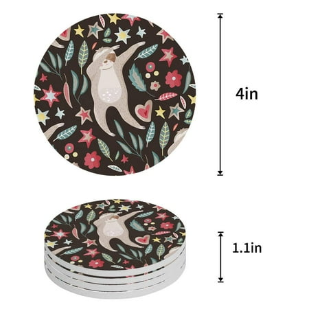 

FMSHPON Merry Christmas Set of 4 Round Coaster for Drinks Absorbent Ceramic Stone Coasters Cup Mat with Cork Base for Home Kitchen Room Coffee Table Bar Decor