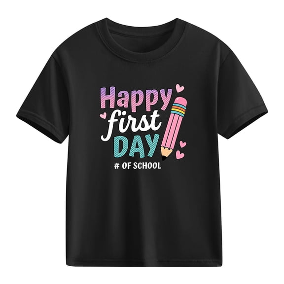 Juslio Boys Letter Pattern Shirts Crew Neck Casual Short, Sleeved Tops Comfortable Breathable T Shirts Sizes 2-18