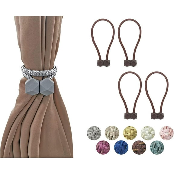 4 Piece Magnetic Curtain Tiebacks Holdbacks, Modern Curtain Tieback Clips, Curtain Rope Holder Tie Backs, Decorative Hold Backs for Home Office Decoration (Brown)