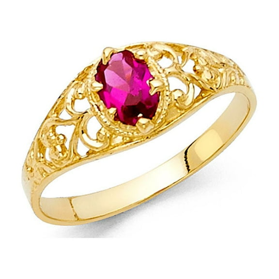 14k Yellow Gold Red CZ Cocktail Ring Fashion Band Oval CZ Stylish Polished Finish Fancy Size 7