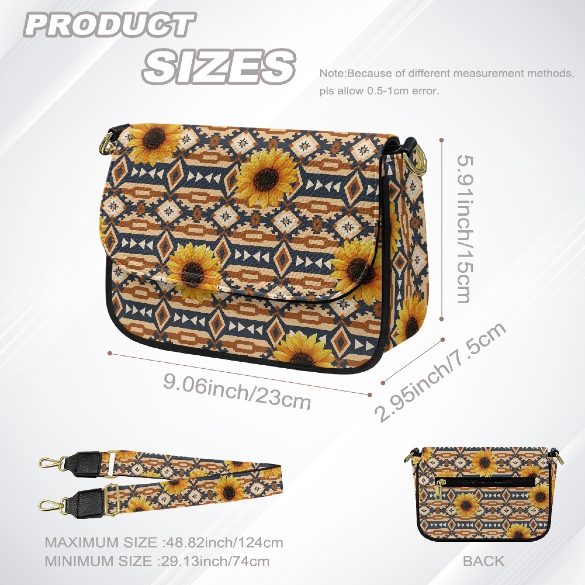 TSOVTHRID Aztec Tribal Sunflower Print Crossbody Bags for Women, PU Leather Cross Body Purses, Trendy Handbags Shoulder Bag with Adjustable Strap