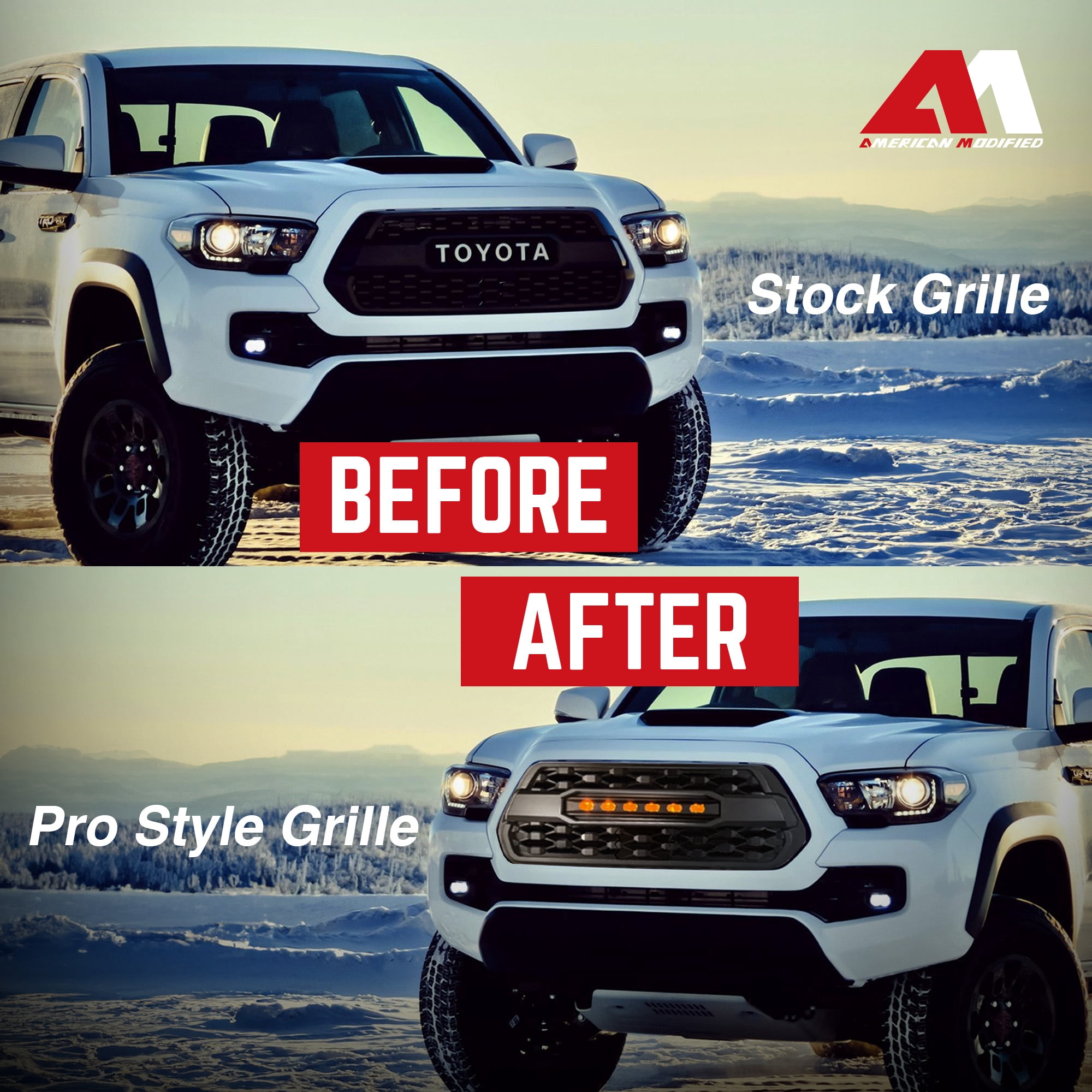 AMERICAN MODIFIED Pro Grille w/ Off Road Lights for 2016-23 Tacoma, Black