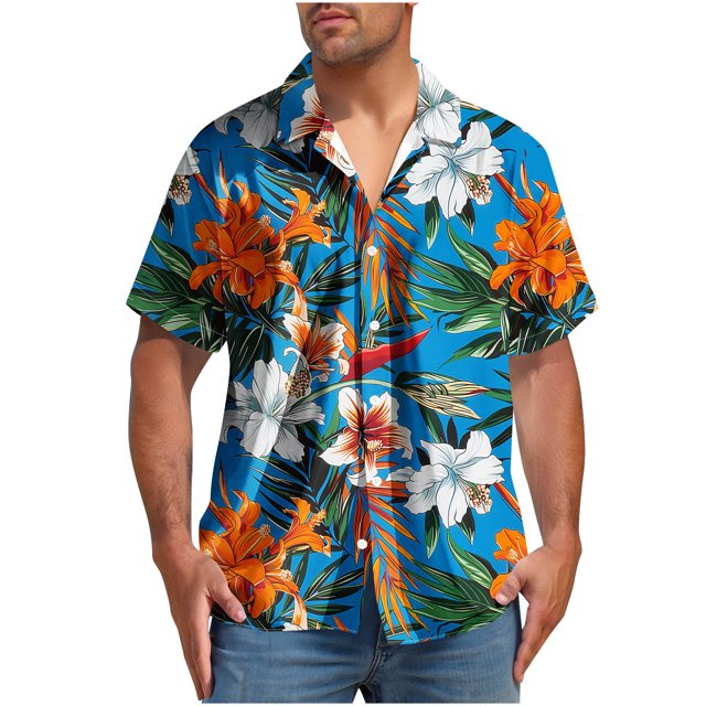 Blusa y camisa de manga corta con cuello vuelto para hombre, blusa informal de moda con botones y manga corta para hombre