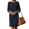 thumbnail image 6 of Women 3/4 Sleeve Nightgowns Soft Cotton Linen Sleepwear Lightweight Sleep Dress Scoopneck Shirt with Pockets, 6 of 6