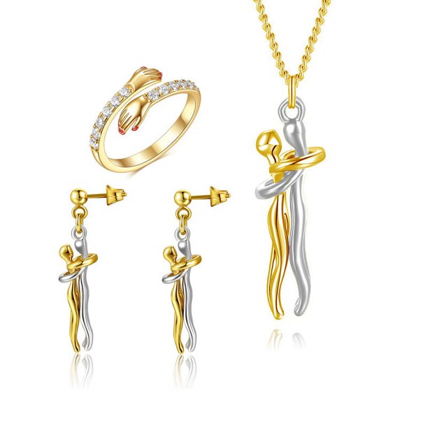 3 juegos de collar de abrazo, anillo, pendiente, collar de pareja para él y ella, el cuento de dos amantes, collar con colgante de joyería, collar de abrazo cariñoso, pareja para mujeres y hombres