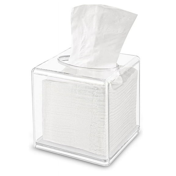 Tissue Box Cover Square, Clear Acrylic Tissue Box Holder, Cover Napkin Organizer for Dryer Sheets, Bathroom