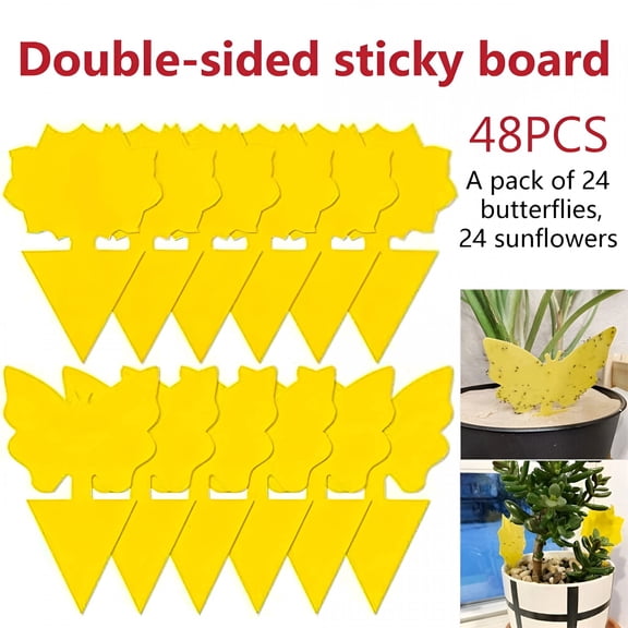QARUN 48xSticky Fruit Fly Traps Fungus Gnat Killer Trap Use for Indoor&Outdoor Yellow Sticky Traps For Plant Gnats