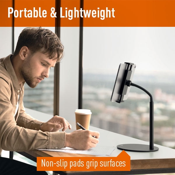 DURABLE TWIST COMBI Black Table and Floor Tripod for Tablet, iPad, iPhone, Android, Foldable Stand with Convenient Bag, Height Adjustable, 360° Rotation