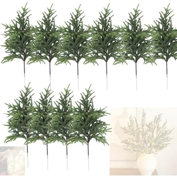 Lighted Norfolk Pine Branches, Pre-Lit Pine Stems, Pre Lit Norfolk Pine Stems,  for DIY Wreaths, Vase Fillers, Indoor Outdoor Decor, Christmas Decorations (10)