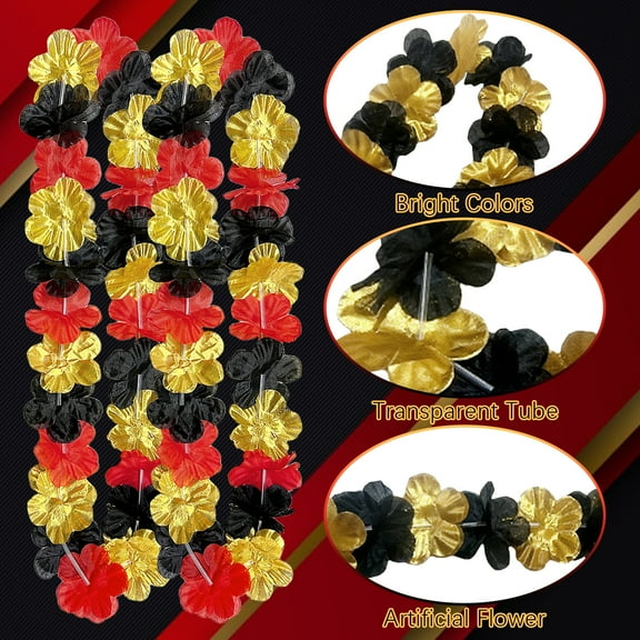 20PCS Movie Night Flower Leis - Hawaiian-Style Polyester Garland for Party Decorations in Red, Gold, and Black