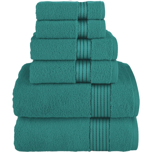 100% Turkish Carde Cotton 6 Piece Towel Set, 620 GSM Towels for Bathroom, Super Soft 2 Bath Towels 2 Hand Towels 2 Washcloths, Turquoise