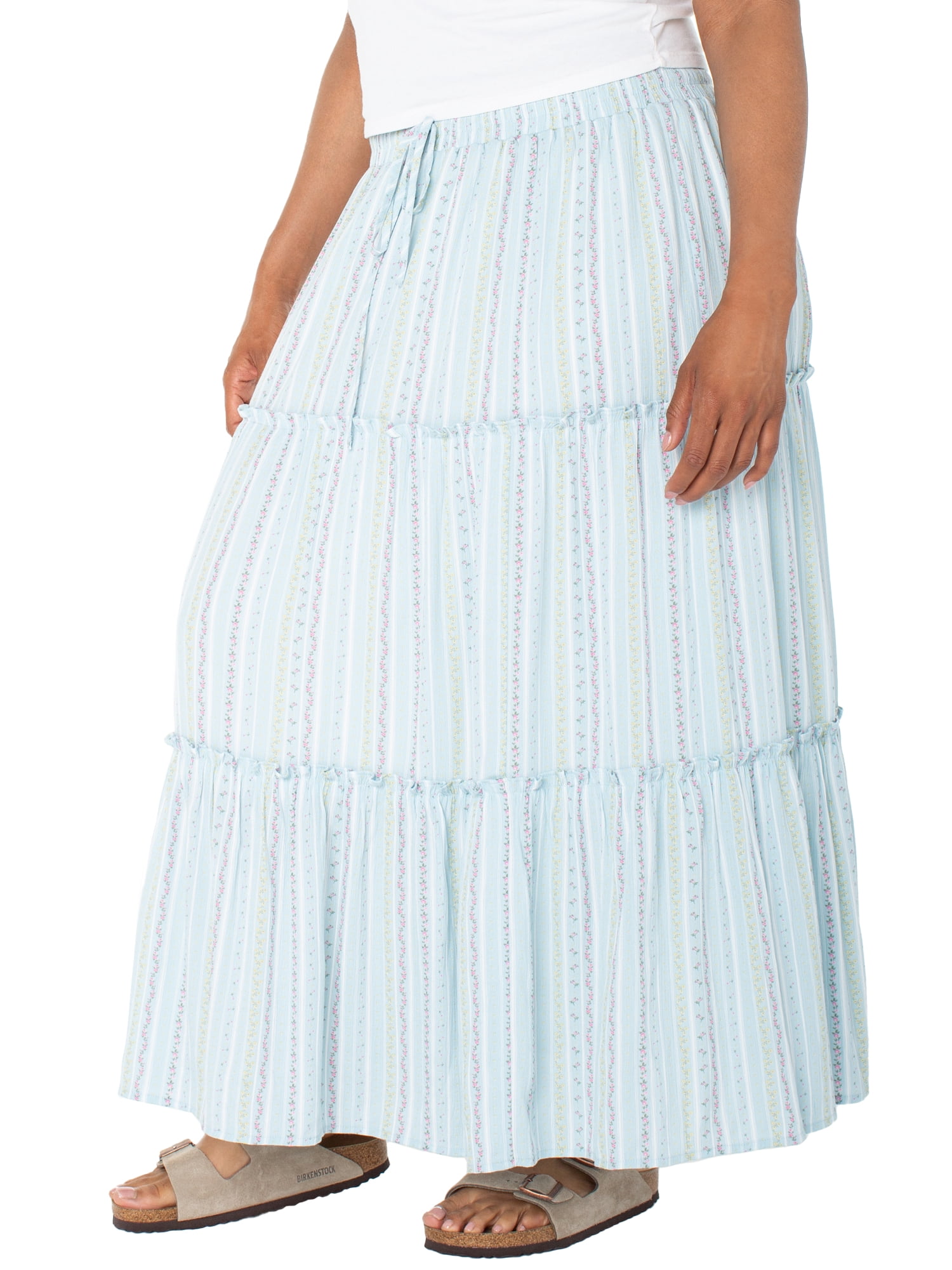 Celebrity Pink Women's and Women's Plus Floral Print Tiered Maxi Skirt, Sizes XS-4X