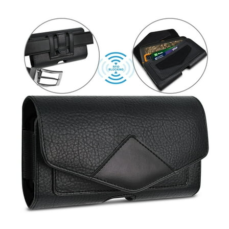 EBIZCITY Phone Holster for Galaxy A01 A11 A10E A21 A51 A71 A12 A03 A13 A32 A52 A42 S9 S10E S20 FE Note 8 9 10 20 Ultra, PU Leather Belt Clip Loops Pouch Phone RFID Blocking Card Holder Case -Black