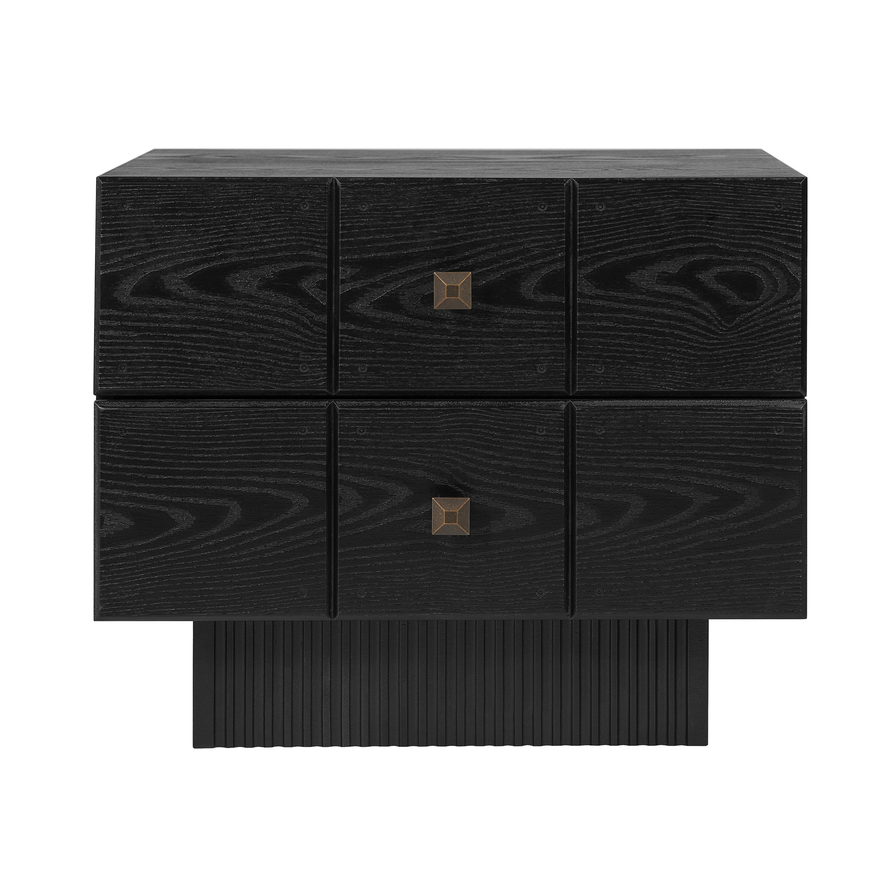 Euroco Mid-Century Nightstand with 2 Drawers, 24" Wide Bed Side Table with Fluted Pedestal,Wood Storage End Table Dresser for Bedroom,Living Room,Black