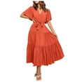 thumbnail image 1 of TJAZFJPA Robes d'Invitée de Mariage pour Femmes à Col en V, Imprimées, à Manches Courtes, à Taille, Jupe Longue, Robe Bohème, Robe à Col Roulé pour Femmes, Robes Maxi, 1 of 5