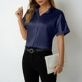 thumbnail image 2 of Plebaso Women's Silk Satin Tops Casual Button down Shirts Collared Short Sleeve Business Work Shirts Womens Clothes, 2 of 4