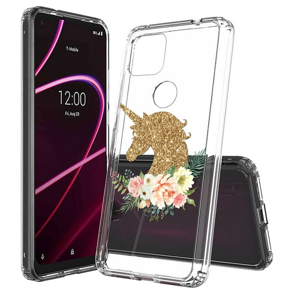 Beyond Cell compatible with T-Mobile Revvl 5G (2020) Case,, Transparent Clear Shock Absorption Cushion Bumper Corner Soft TPU   PC Cover Glitter Unicorn