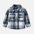 thumbnail image 4 of ZCFZJW Little Kids Toddler Baby Boy Girl Flannel Shirt Jacket Plaid Long Sleeve Lapel Button Down Shacket Fall Winter Warm Coat Outwear A#04-Blue 3-6 Months, 4 of 6