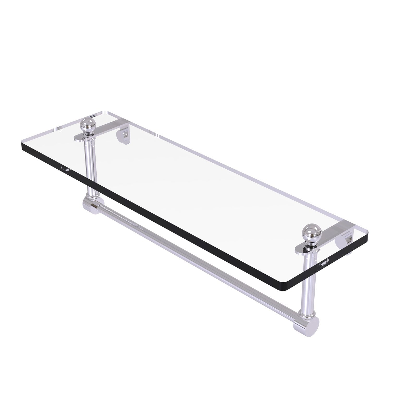 16in Glass Vanity Shelf with Integrated Towel Bar in Polished Chrome