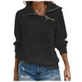 thumbnail image 2 of Elainilye Fashion Womens Tops Spring Retro Casual Neck Zipper Solid Color Plaid Pullover Top Sweatshirt Tops,Black, 2 of 6