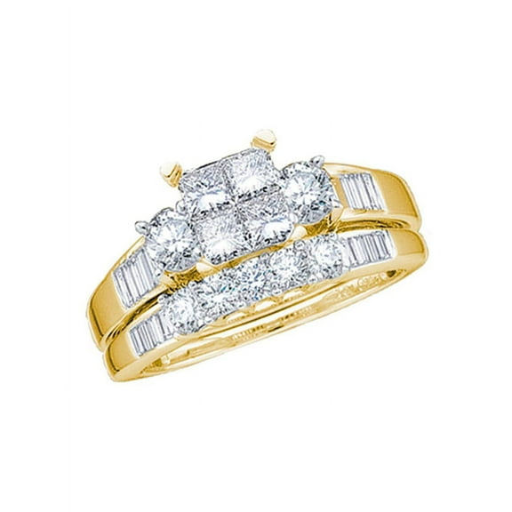 14kt Yellow Gold Princess Diamond Bridal Wedding Ring Band Set 1 Cttw