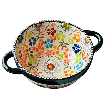 

Qeeadeea Ceramic Bowl With Handle Ramen Bowl Ceramic Pho Bowls Large Soup Bowl Microwave Safe Udon Noodle Bowl-colored flowers-700ml 25oz
